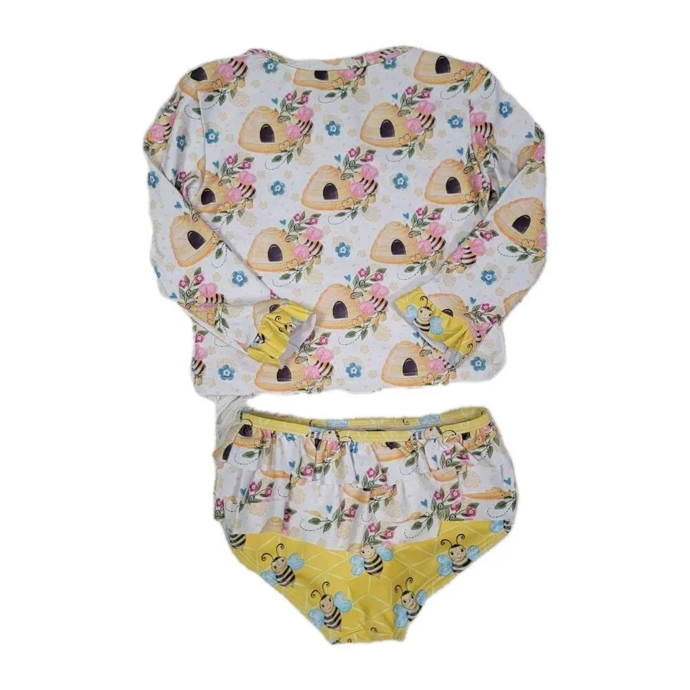 Pete And Lucy Two Piece Swimsuit Girls Size 12-18M Bumblebee Print Rashguard A